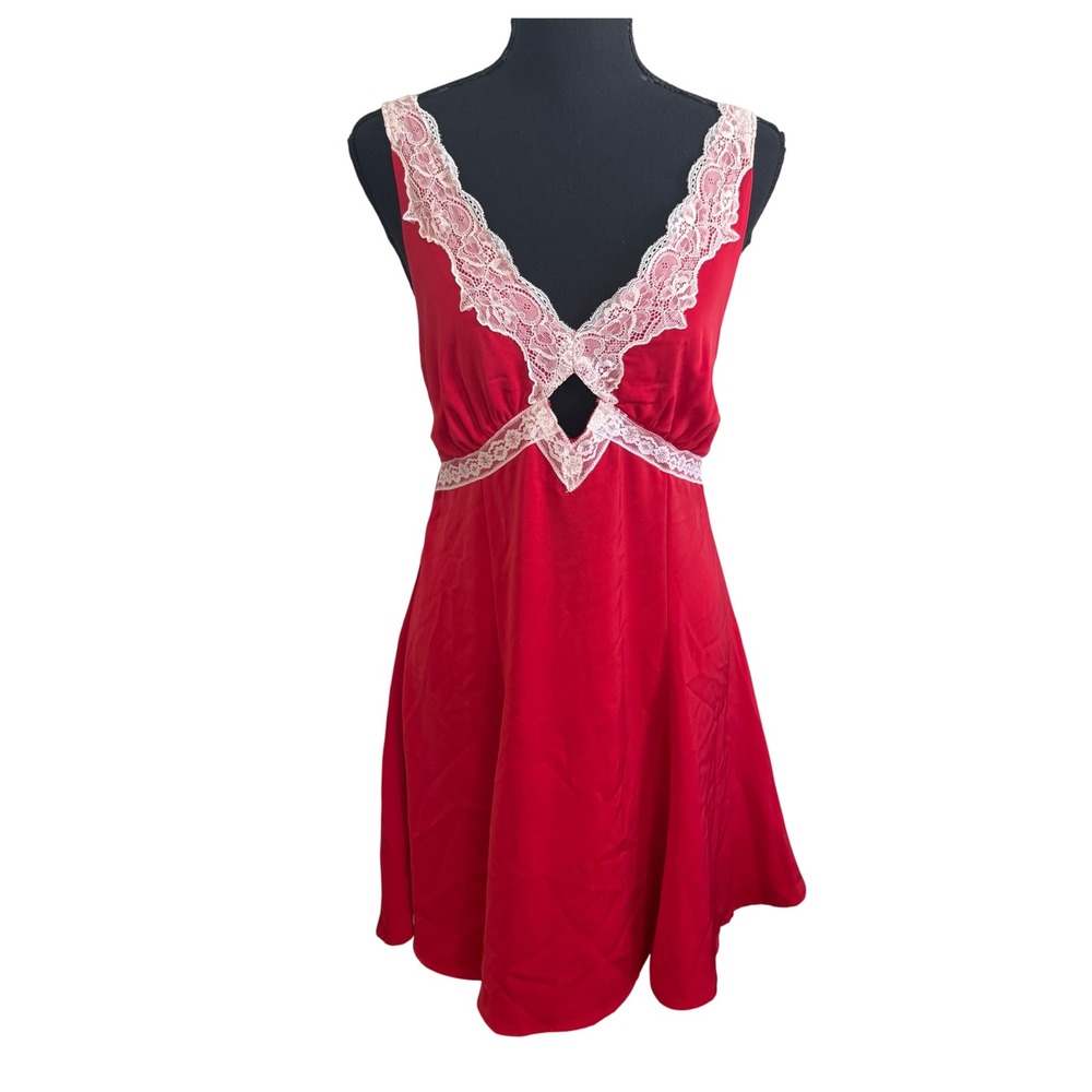 Wild Fable Womens Y2K Babydoll Dress S Red Lace Trim Preppy Dainty Coquette